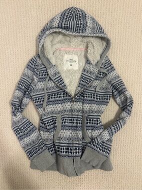 H&M Patterned Sherpa Zip-Up Hoodie